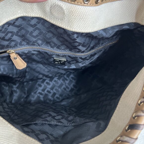 Diane Von Furstenberg Canvas/Leather Leopard Accent Hobo Bag Tan & White - Picture 10 of 16